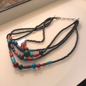 Necklace multiple strands multiple colored beaded lobster clasp